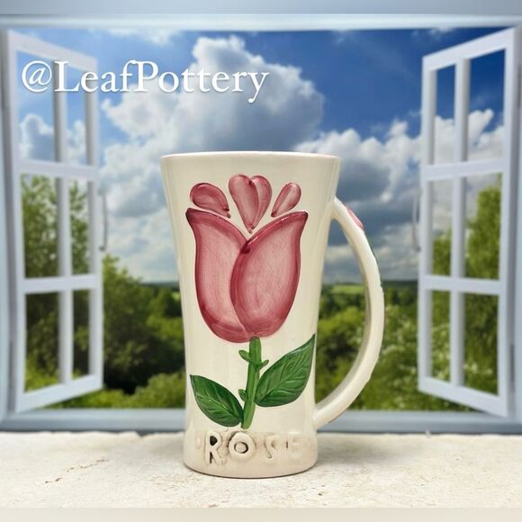 Vintage Handcrafted Rose Floral White/Pink/Green Ceramic Mug Vase - Picture 8 of 8